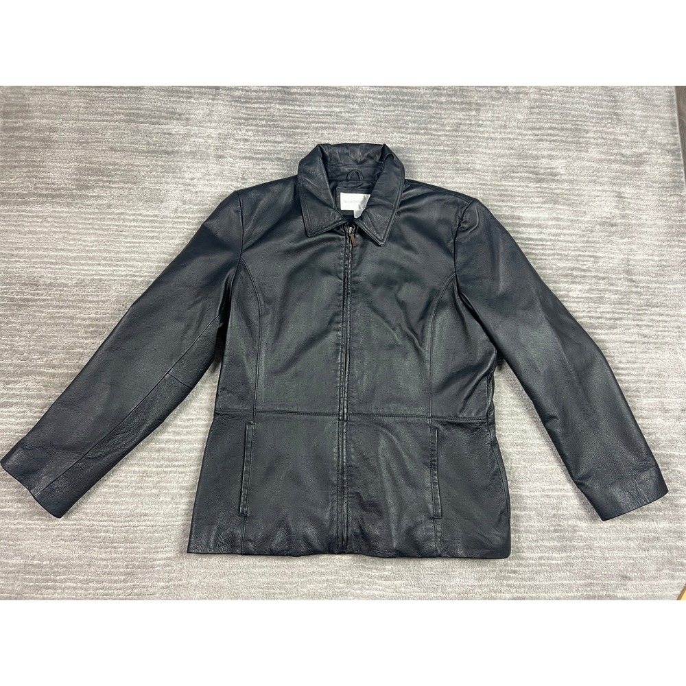 Worthington‎ Leather Jacket Womens Large Black Zip Front Genuine Pig Nappa Solid